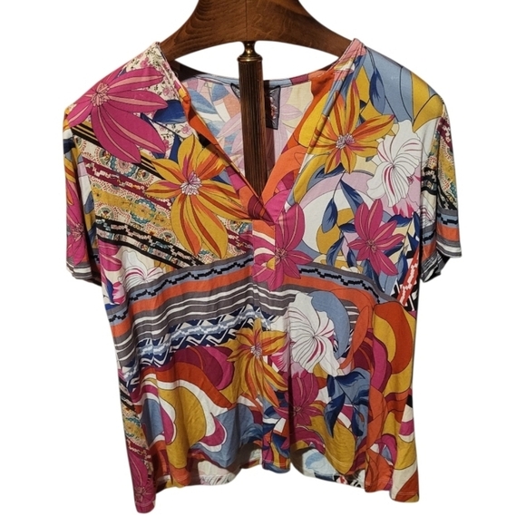 Johnny Was Rachel May Short Sleeve Swing Colorful Floral Polo Size Large New! - Picture 2 of 8